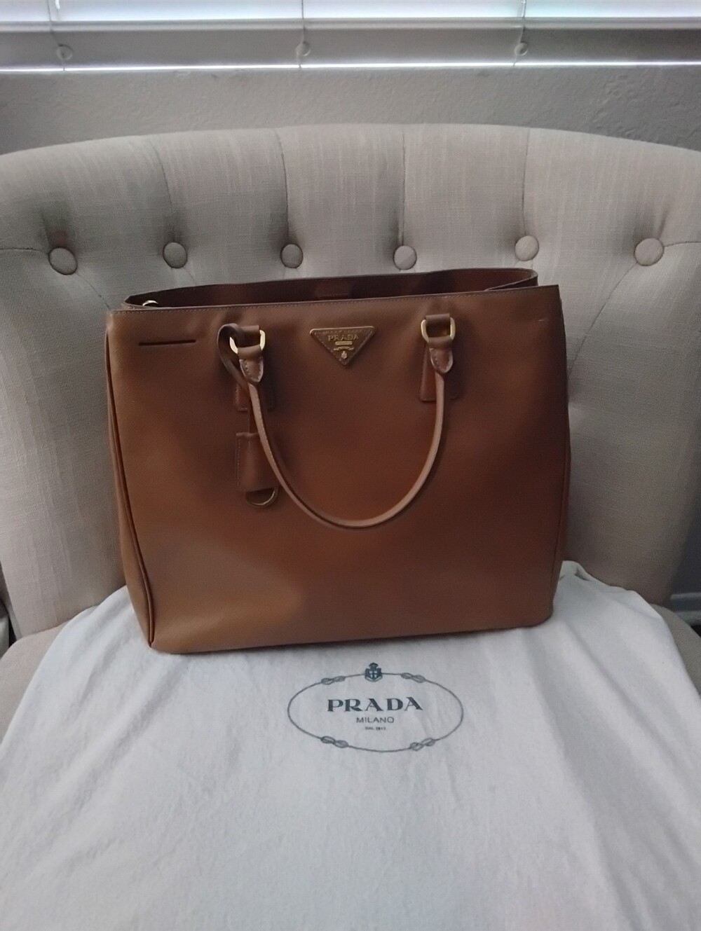 Prada Tan Leather Tote Bag with Removable Strap